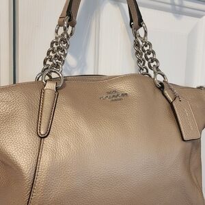 Coach Kelsey Champagne Metallic Leather Women's Bag/Crossbody EUC